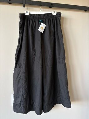 Noblu Lagenlook Black Cotton Crush Wide Leg Pants Women's XL NWT Made in USA